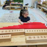 A child arranging wooden red bars by length (150x150)